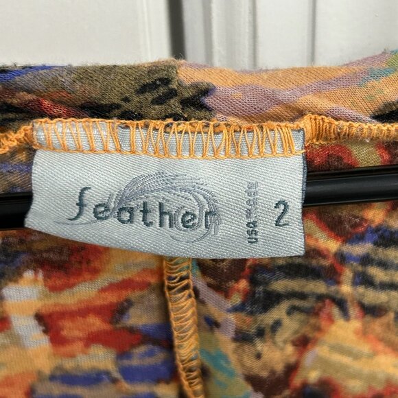 Feather Womens Abstract Multicolor Tunic Burnout Top Size 2 Combed Cotton Blend - Picture 5 of 10